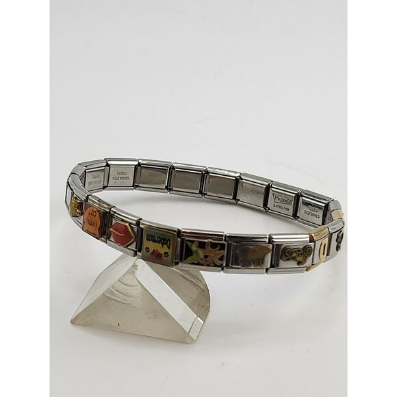 Italian Stainless Steel Charm Link Bracelet Mix Brand Custom Stretch 1990s - Picture 2 of 12